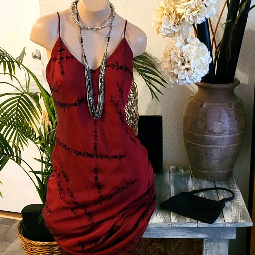 VINTAGE LONG SEXY RED BLACK ELEGANT DRESS